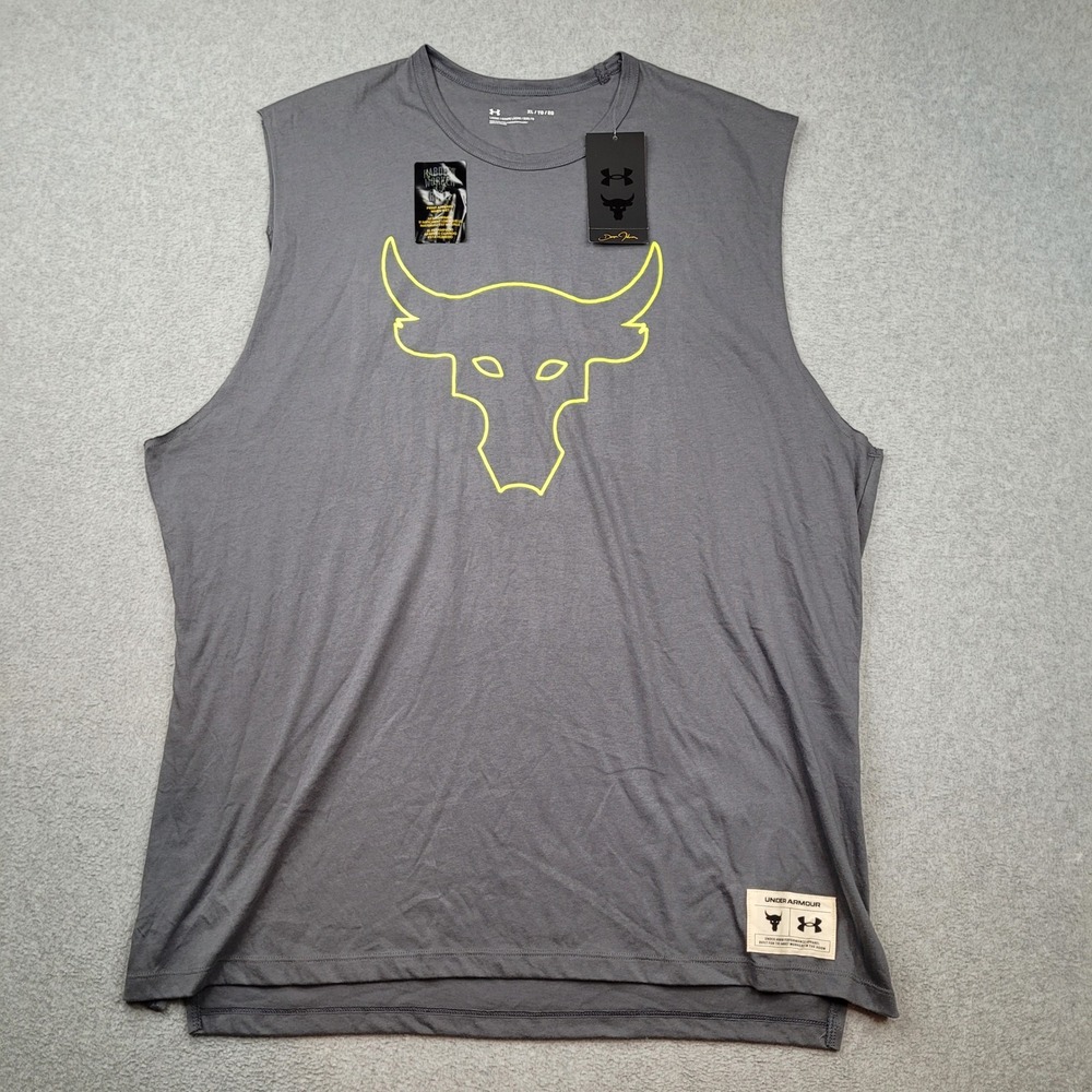 Under Armour Project Rock Tank Top Mens XL Gray Brahma Bull Sleeveless 1364745